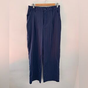 H&M Divided Wide Leg Pin Stripe Trouser Navy Size 10 Career Office Fall Suit